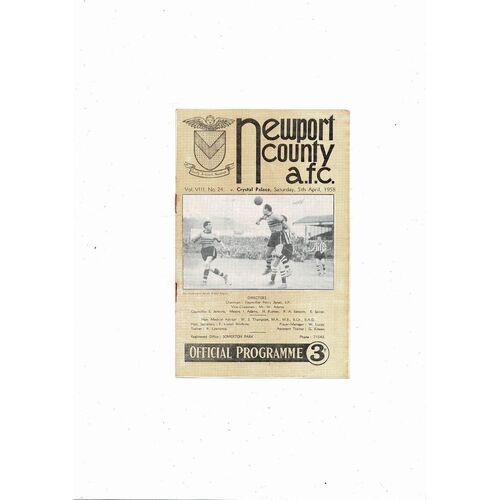 1957/58 Newport County v Crystal Palace Football Programme