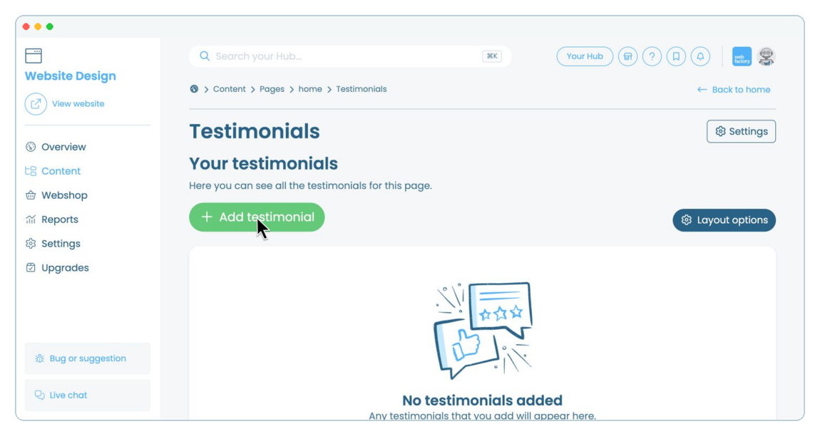 How to add and manage testimonials on a website page | Webfactory Support | Webfactory