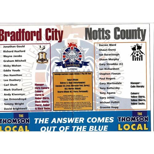 1996 Bradford City v Notts County Play Off Final Div 2 Football Programme