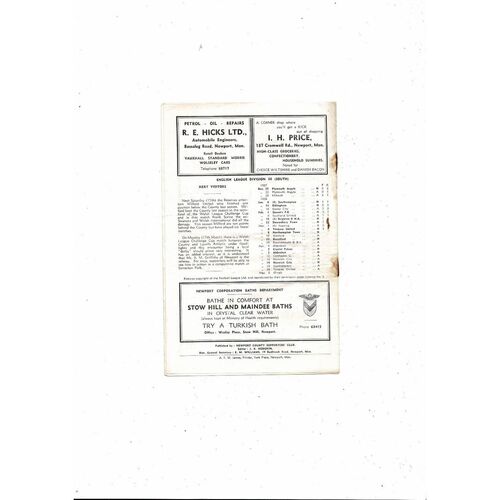 1957/58 Newport County v Northampton Town Football Programme