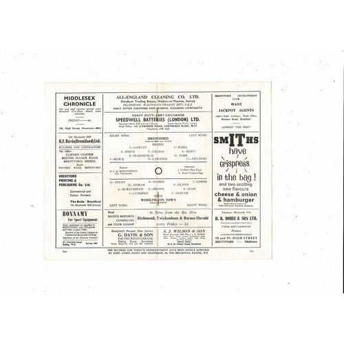 1964/65 Brentford v Workington Town Football Programme