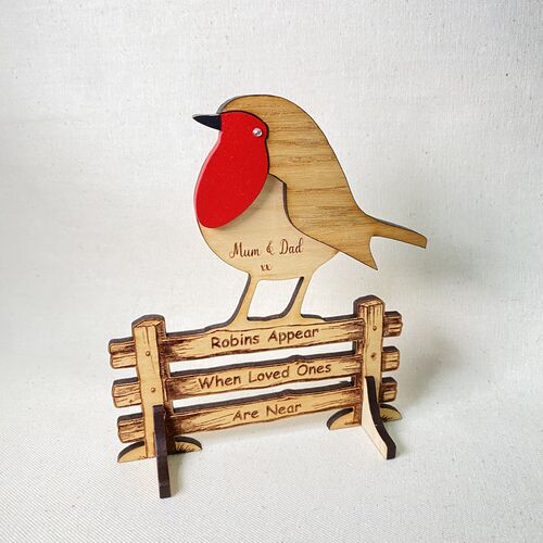Personalised Wooden Robin Memorial Keepsake