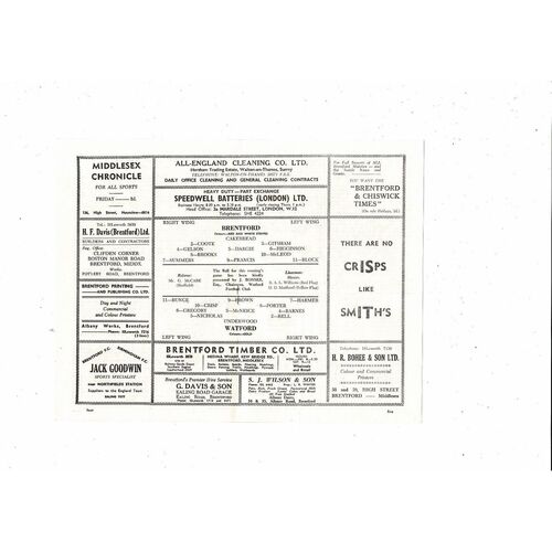 1961/62 Brentford v Watford Football Programme