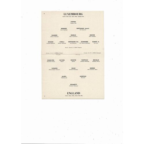 1961 England v Luxembourg Football Programme @ Arsenal