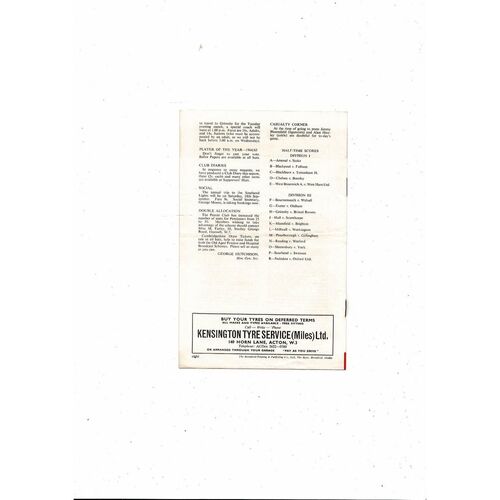 1965/66 Brentford v Queens Park Rangers Football Programme