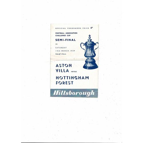 1959 Aston Villa v Nottingham Forest FA Cup Semi Final Football Programme @ Hillsborough