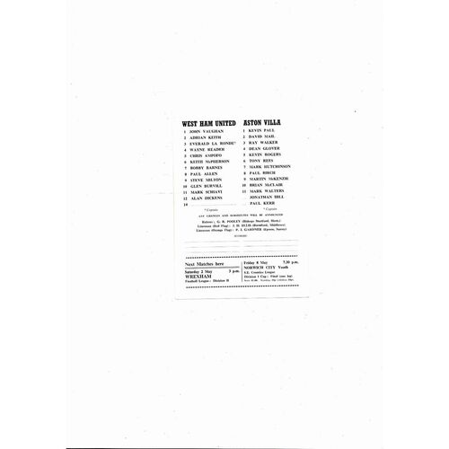 1980/81 West Ham United v Aston Villa Southern Jnr Cup Final Football Programme