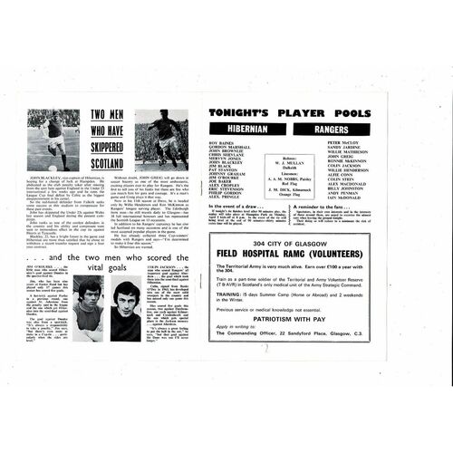 1971 Hibernian v Rangers Scottish Cup Semi Final Football Programme