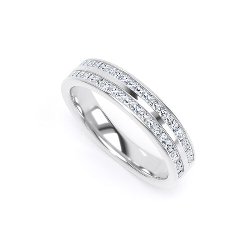 Double row channel set princess cut diamond ring