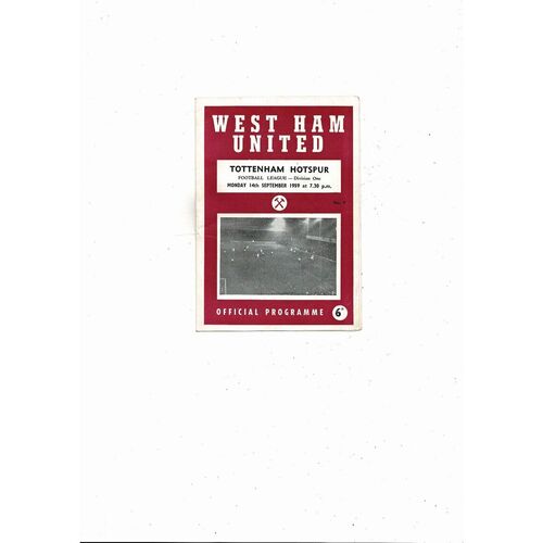 1959/60 West Ham United v Tottenham Hotspur Football Programme
