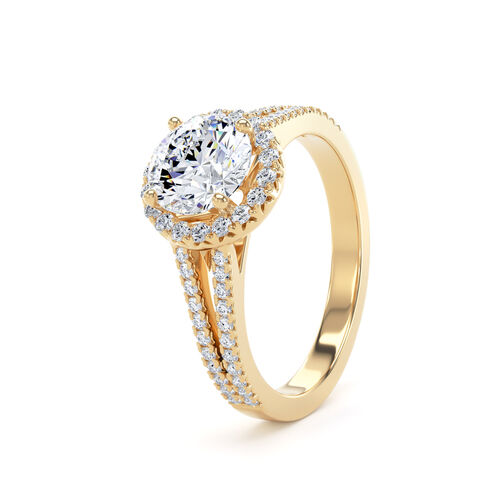 Round brilliant halo with split shoulders