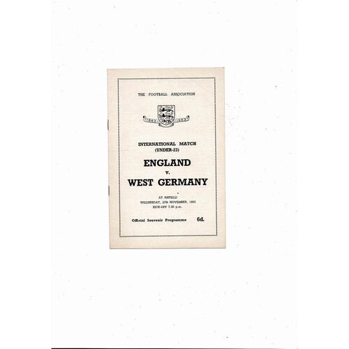 1963 England v West Germany U23 International Football Programme @ Liverpool