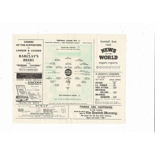 1956/57 Charlton Athletic v West Bromwich Albion Football Programme