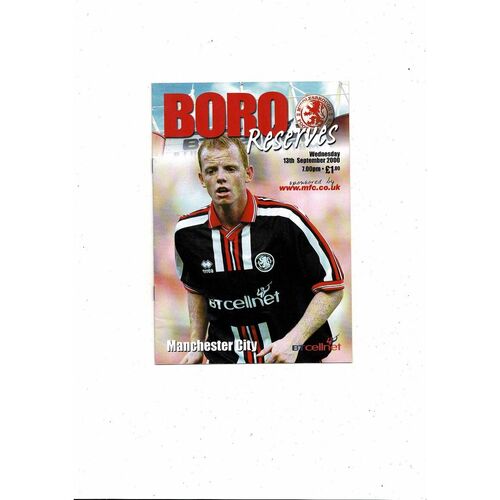 Middlesbrough v Manchester City Reserve League Football Programme 2000/01