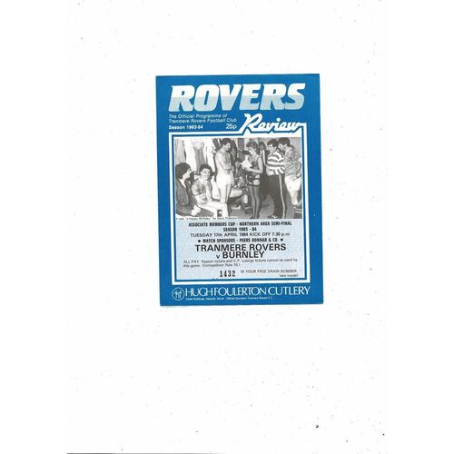 Tranmere Rovers v Crewe Alexandra Associate Members Cup 1983/84