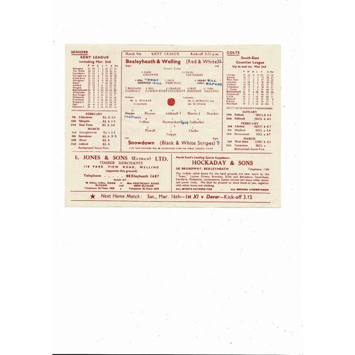 1956/57 Bexleyheath & Welling v Snowdown Kent League Football Programme