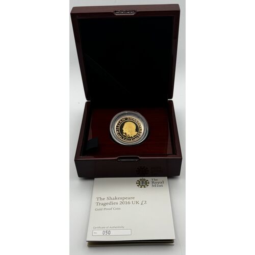 2016 QE11 The Shakespeare tragedies gold proof £2 coin