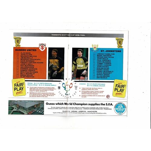 1991 Dundee United v St Johnstone Scottish Cup Semi Final Football Programme