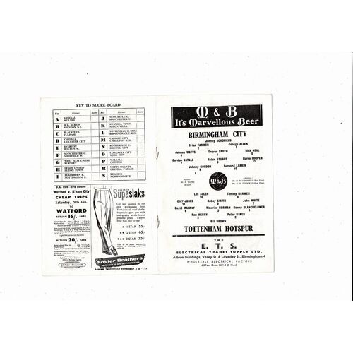 1959/60 Birmingham City v Tottenham Hotspur Football Programme