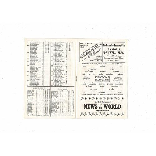 1959/60 Barnsley v Southampton Football Programme