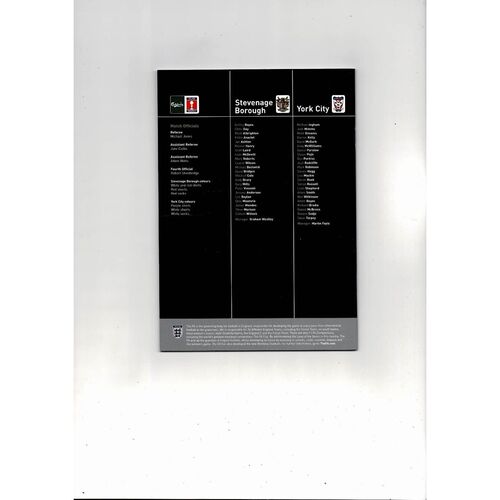 2009 Stevenage Borough v York City FA Trophy Final Football Programme