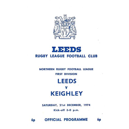 1974/75 Leeds v Keighley (21/12/1974) Rugby League Programme
