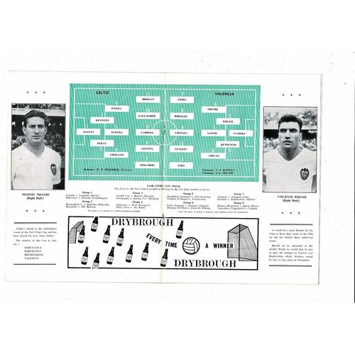 Celtic v Valencia Fairs Cup Football Programme 1962/63