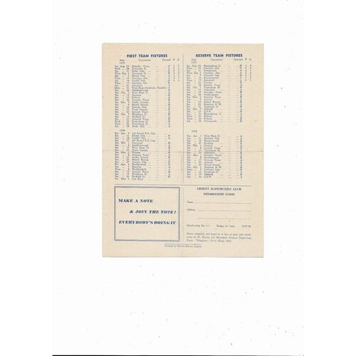 1957/58 Leyton Orient v Charlton Athetic Football Programme