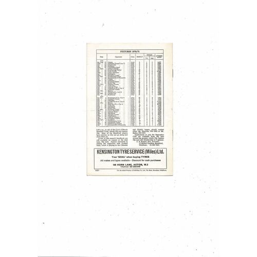 1970/71 Brentford v Notts County Football Programme