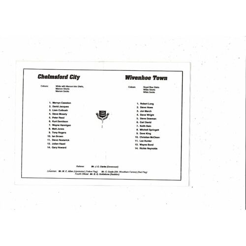 1992/93 Chelmsford City v Wivenhoe Town Essex Senior Cup Final @ Braintree Town