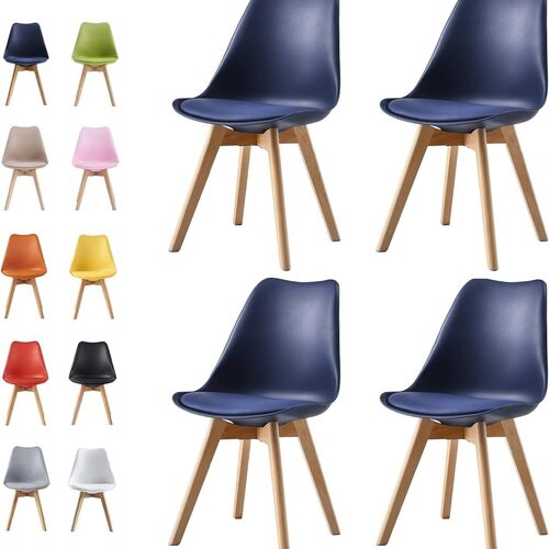 mcc direct Set of 4 Dining Chairs Wooden Legs Soft Cushion Pad Stylish DELUXE Retro Lounge Dining Office EVA