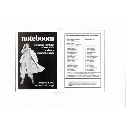 Club Brugge v Athletico Madrid European Cup Football Programme 1977/78