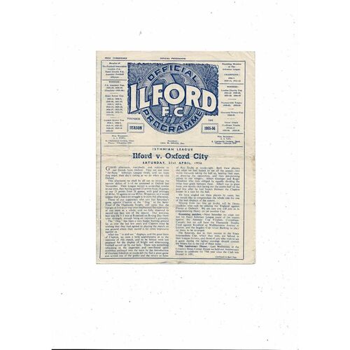 1955/56 Ilford v Oxford City Isthmian League Football Programme