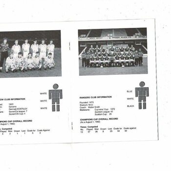 FC CSKA Moscow v Glasgow Rangers UEFA Champions League Football Programme 1992/93
