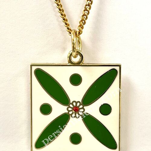 Pendant. The Persian Cross. Green on White with 1 Central Red Stone.