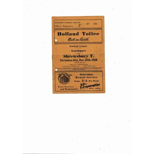 1958/59 Southport v Shrewsbury Town Football Programme