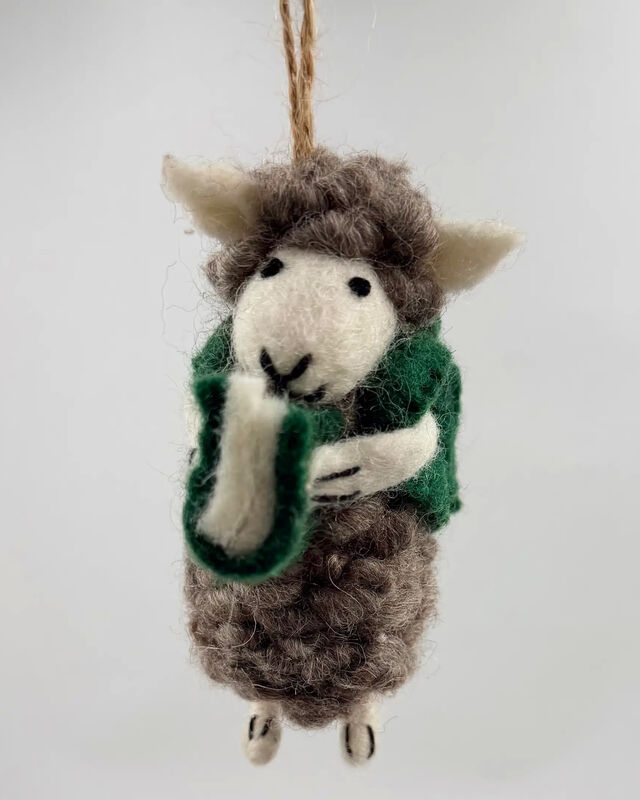 Grey Sheep Decoration/Ornaments with Book - Green