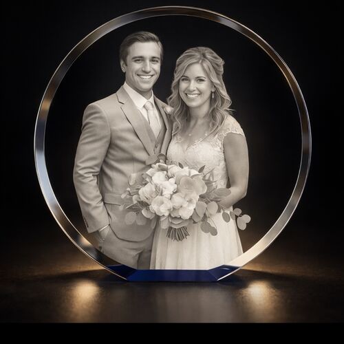 Super Ocean Blue Circle 3D Crystal Photo Gift