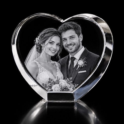 MEGA 3D Crystal Heart Photo Gift – 155 × 140 × 60 mm