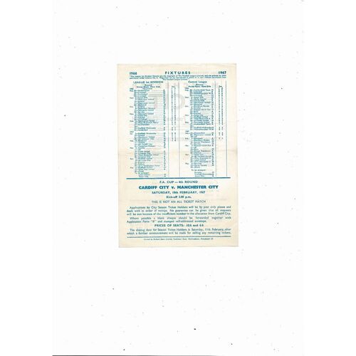 Manchester City v Manchester United FA Youth Cup Football Programme 1966/67