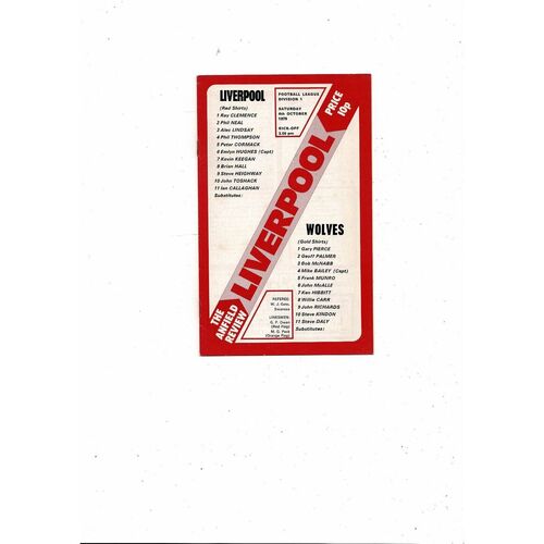 1975/76 Liverpool v Wolves Football Programme