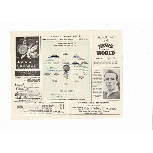 1957/58 Charlton Athletic v West Ham United Football Programme