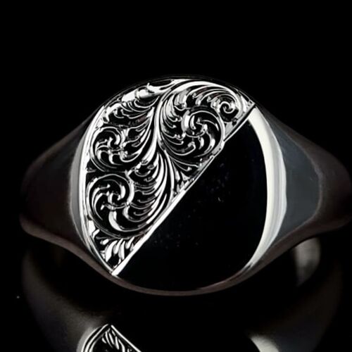 Cushion signet ring with English scrollwork