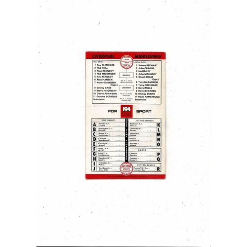 1978/79 Liverpool v Middlesbrough Football Programme