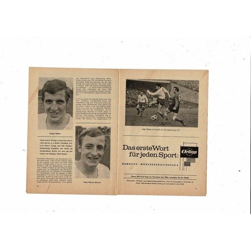 Hamburg v Manchester United Friendly Football Programme 1968/69