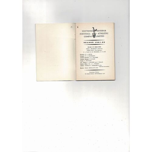 Tottenham Hotspur Football Handbook 1961/62