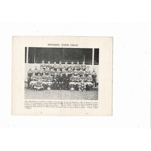 1968/69 Barnsley v Swindon Town Football Programme