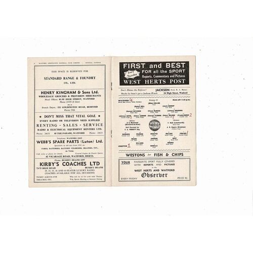 1958/59 Watford v Chester Football Programme
