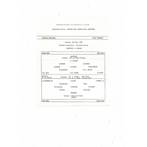 Brentford v Fulham Football Combination Programme 1962/63