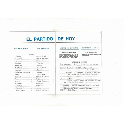 Real Madrid v Spartak Moscow European Cup Football Programme 1980/81